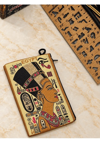 Jj Global Nefertiti Portre Desenli Fermuarlı Kese Çanta Renkli