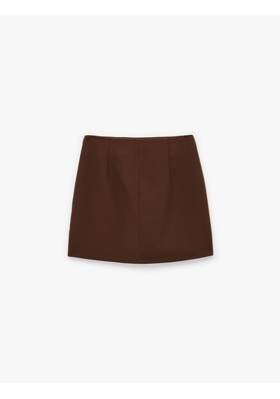Koton Yüksek Bel A Kesim Mini Etek Kahverengi 6wak70054uw Kahve