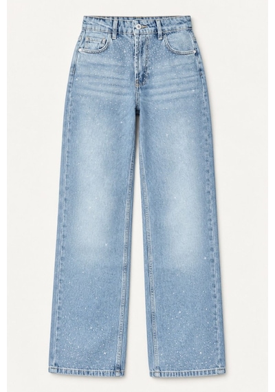 Hiccup Parıltılı Straight Fit Geniş Paça Jean Açık Mavi