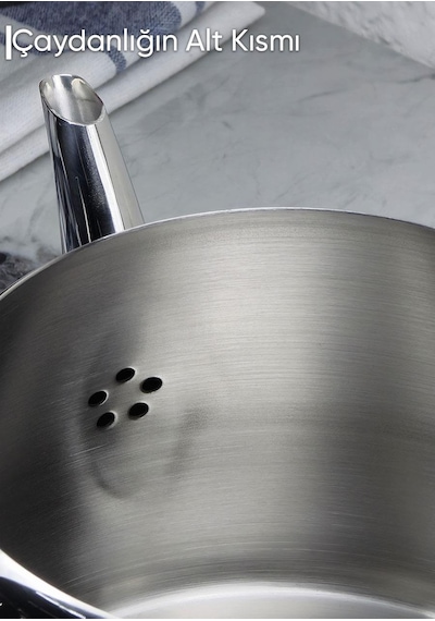 Regno Çaydanlık Seti - 304 Paslanmaz Çelik Çaydanlık Takımı - 4.5+2.5 L Gümüş