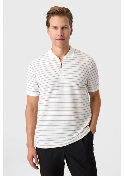 Back And Bond Regular Fit Fermuarlı Polo Yaka Tişört Beyaz