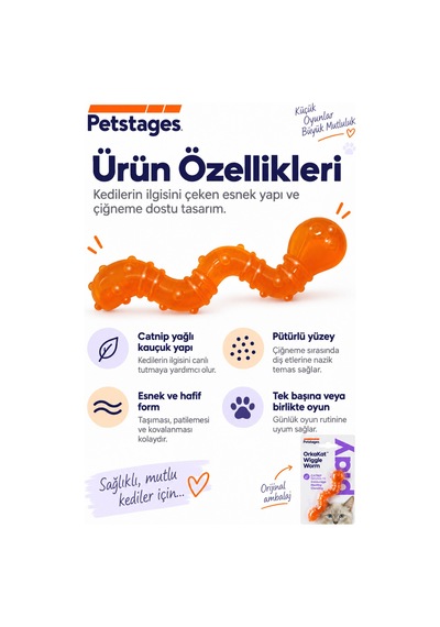 Petstages Orka Cat Wiggle Worm Catnip Kedi Oyuncağı