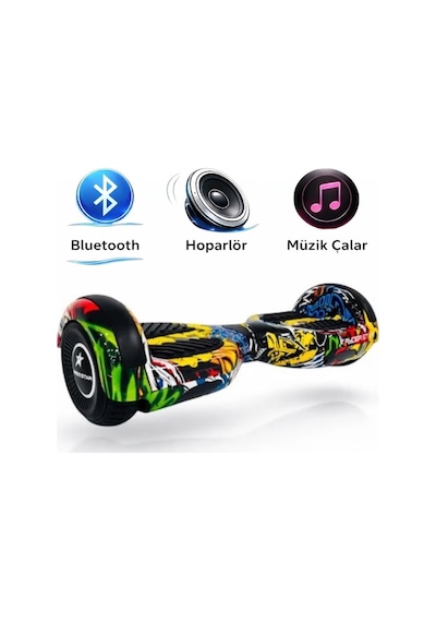 Elektrikli Kaykay Hoverboard Bluetooth Hoparlörlü 6.5 Inch Otomatik Akıllı Denge RS-S5 -Apato Grafiti