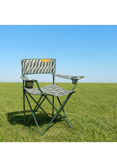 Living Zebra Desen Kamp Sandalyesi - Yeşil - 50x50x78 Cm Çok Renkli