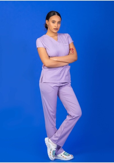 Tek Üst Unisex Kalıp Lila Likralı Hemşire / Doktor Forması Scrubs Lila