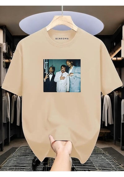 Müslüm Baskılı Oversize T-shirt Bej