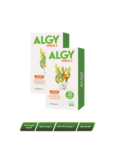 Algy Omega 3 Vegan 500 Mg Dha + Epa 30 Yumuşak Kapsül 2 x 30 Kapsül