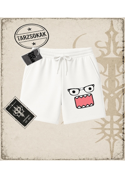Tarzsokak Gotik & Grunge Streetwear Panic Caricature Unisex Unisex Şort Beyaz