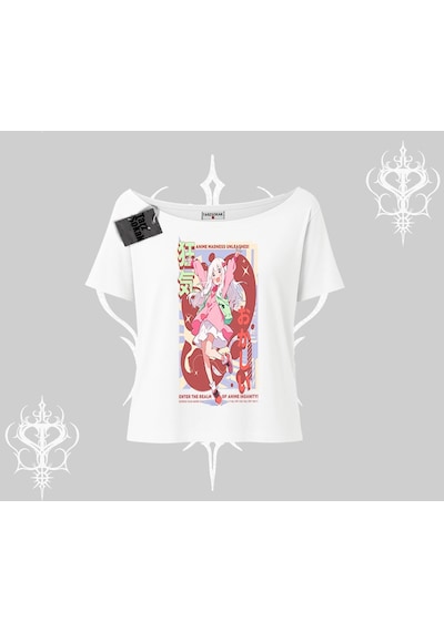 Startmore Startmore Kayık Yaka Tshirt Madness Unleashed Anime Girl Baskılı Beyaz