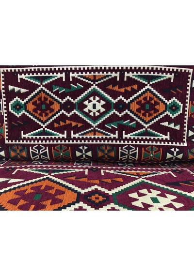 Turkıshrug Kıngdom Şark Köşesi Takımı 13 Parça - Anadolu Deseni Süngerli Sedir, Puf Ve Kilim Seti Bordo