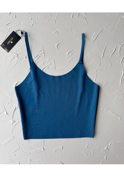 İnce Askılı Dikişsiz V Yaka İz Yapmaz Büstiyer/croptop Mavi