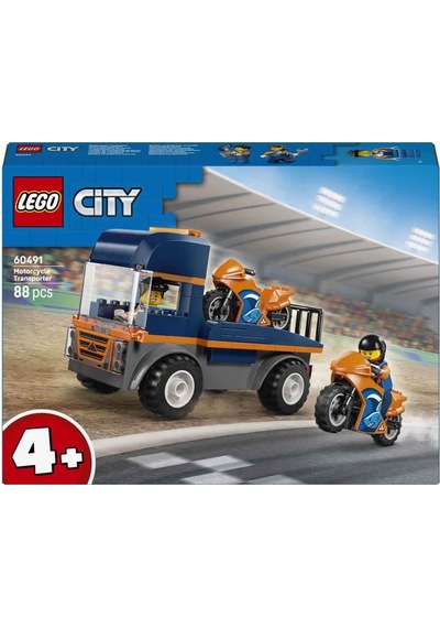 Lego City Motosiklet Taşıyıcı - Oyuncak Araç Yapım Seti - Açık Kasa Kamyon - 2 Minifigür - 60491