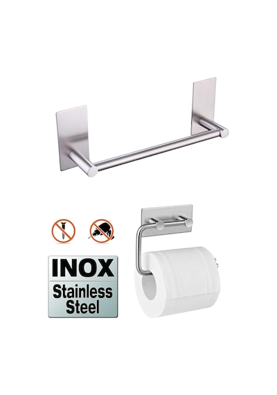 Paslanmaz Çelik 30cm Havluluk Ve Tuvalet Kağıtlığı Set - İnox - Kendinden Yapışkanlı Diğer
