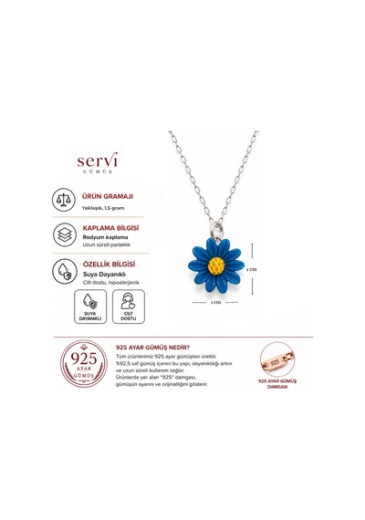 Servi 925 Ayar Gümüş Renkli Çiçek Kolye-402
