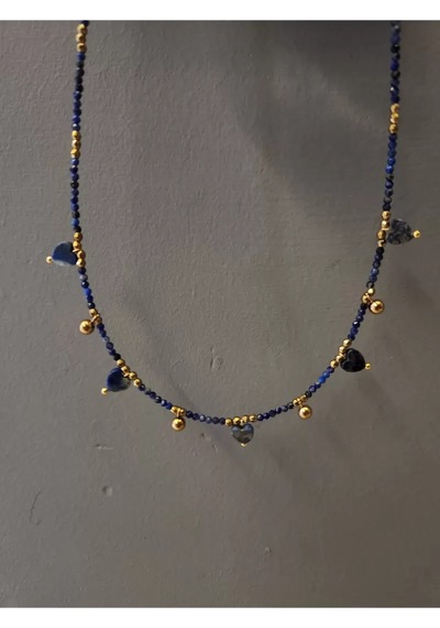 Lapis Taşı Kalp Çelik Kolye Lacivert