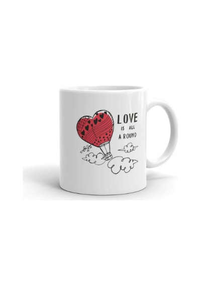 Uçan Balon Vektörel Çizimli Love Is All A Round Yazılı Logo Baskılı Kupa Bardak Çok Renkli
