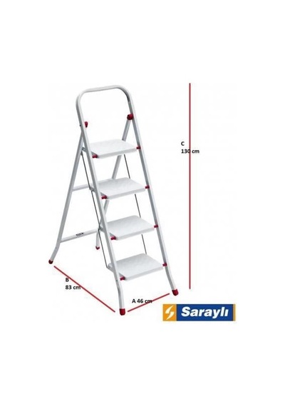 Mey İthalat Saraylı Pratik Metal Merdiven Beyaz 4 Basamaklı