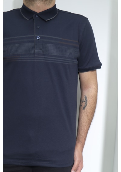 Santa Dmctekstil Erkek Desenli Spor Kesim Rahat Kalıp Cepsiz Polo Yaka T-shirt Lacivert