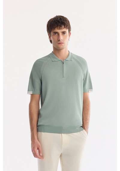 Avva Erkek Nil Yeşili Polo Yaka Fermuarlı Rayon Karışımlı Regular Fit Triko T-shirt A61y5009 Yeşil