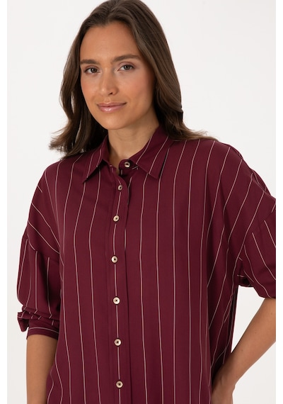 U.S. Polo Assn. Kadın Bordo Çizgili Uzun Kollu Gömlek 50308768-VR177