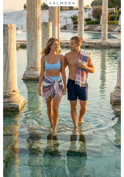 Calmera Natura Peştemal Pamuk - Doğal Saçaklı Plaj, Deniz, Havuz, Spa, Sauna, Spor, Seyahat Havlusu - Lacivert