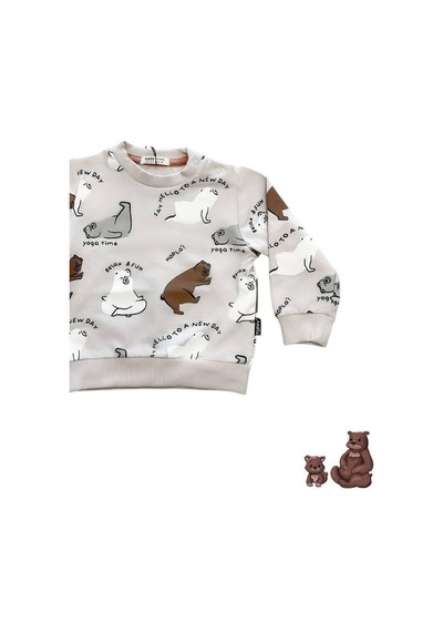 Zekids Erkek Bebek Ayıcık Baskılı Sweatshirt-14647 Taş