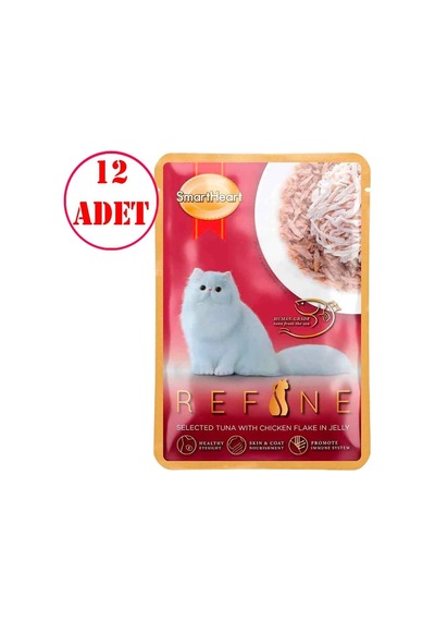 Smart Heart Refine Kedi Konservesi Jöle İçinde Tiftiklenmiş Tavuklu Ve Ton Balıklı 70 Gr 12 Ad