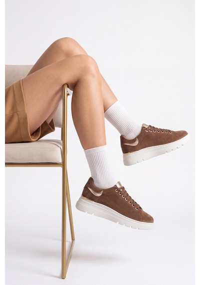 Luvi Shoes Bono Taba Süet Hakiki Deri Kadın Günlük Spor Ayakkabı