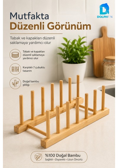 Bambu 6 Tabaklık Doğal Bambu Tabak Kapak Saklama Mutfak Düzenleyici Organizer