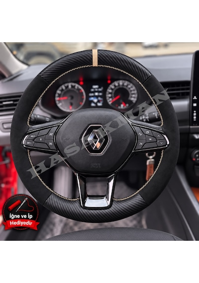 Renault Express Dikme Direksiyon Kılıfı Alcantara Süet Mat Karbon Bej Yüzük Ve Dikiş 2021-2024