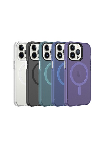 Zore İphone 13 Pro Max Uyumlu Ogaa Magsafe Şarj Özellikli Buzlu Transparan C-pro Sert Kılıf-derin M Derin Mor