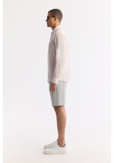 Avva Erkek Pembe Düğmeli Yaka %100 Keten Comfort Fit Gömlek B002191