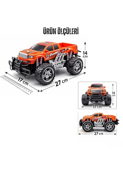 Uzaktan Kumandalı Off Road Arazi Araba 27 Mhz Şarjlı Full Fonksiyon 4x2 Off Road Kamyon Arazi Aracı Turuncu