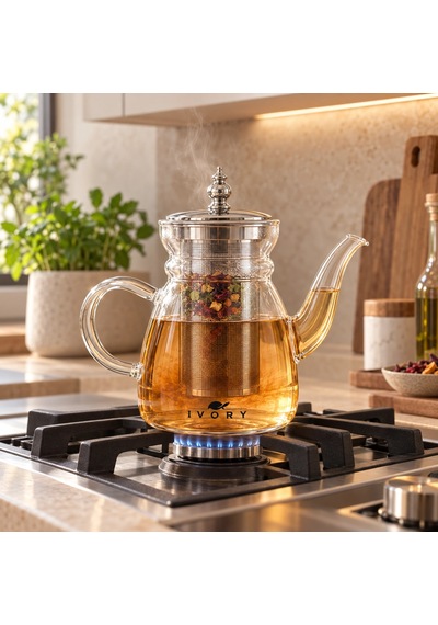 Isıya Dayanıklı Paslanmaz Çelik Süzgeçli Cam Demlik - 800 Ml Çok Renkli