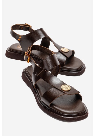Luvishoes Quella Kahverengi Hakiki Deri Tokalı Kadın Sandalet