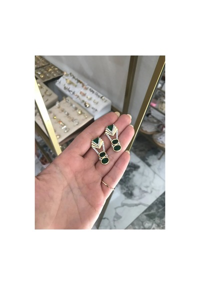 Vip Seri Yeşil Taşlı Küpe Altın