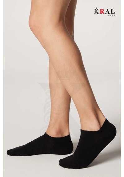 Kral Socks Kadın Pamuklu Terletmez 10'lu - 10 Çift Yazlık Görünmez Çorap Siyah