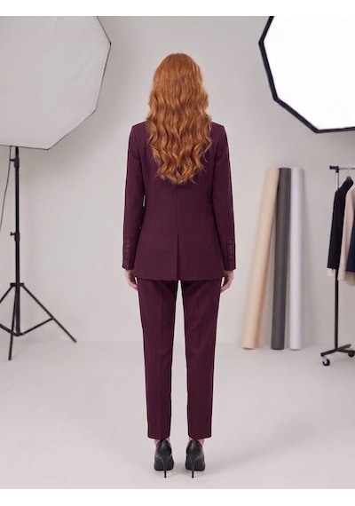 Prenses Kadın Modern Kesim Astarlı Blazer Takım Elbise Trend Ofis Şık bordo