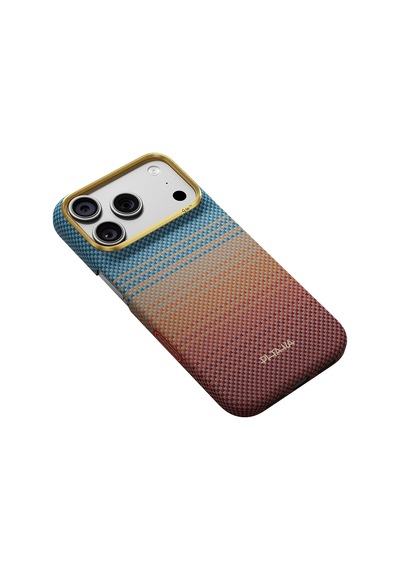 Apple iPhone Uyumlu 18 Pro Max Kılıf M-safeli Aramid Fiber Pitaka Sunset 2.0 California Dream Serisi Mavi-kahve Mavi - Kahverengi