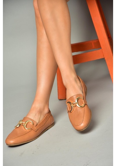 Fox Shoes S291070303 Taba Hakiki Deri Kadın Babet Taba
