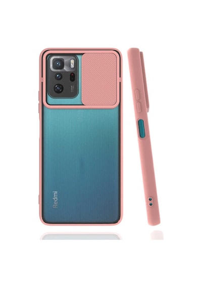 Noktaks - Xiaomi Uyumlu Xiaomi Poco X3 Gt - Kılıf Slayt Sürgülü Arkası Buzlu Lensi Kapak - Pembe Açık