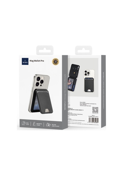 Standlı Magnetik Kartlık Wiwu Mw-003 Mag Wallet Siyah Karbon Tasarım