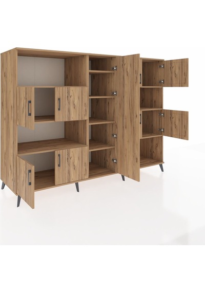 Kronos Dolap 10 Raflı 9 Kapaklı 220x59x163 Çam-çam Çam-çam