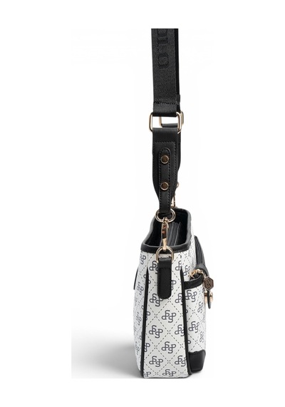 Silver & Polo Silver Polo Beyaz - Siyah Monogram Kadın Çapraz Çanta Sp1160