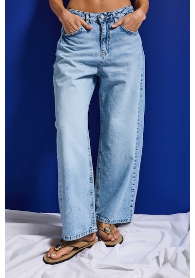 Itsbasic Kadın Ice 4s6-27 Baggy Low Rise Fit Tokyo %100 Koton Denim Jean Buz Mavi