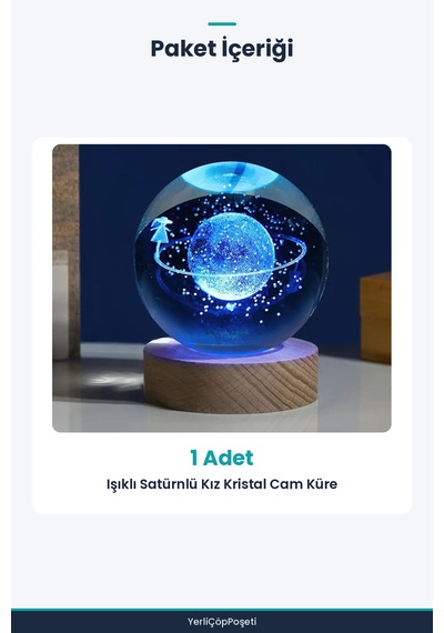 Işıklı Kristal Cam Küre - Satürnlü Kız Figürlü - Ahşap Altlıklı - Usb Gece Lambası Standart