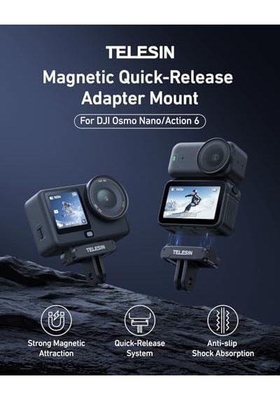 Telesın Djı Osmo Nano/action 6 İçin Manyetik Hızlı Serbest Bırakma Adaptörü Montajı, Çift Yönlü Mıknatıs, Metal Mandallar, Şok Emici Silikon Ped, Djı Osmo Nano İçin Adaptör Tabanı/action 6