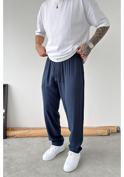 Lacivert Modal Kumaş Baggy Pantolon