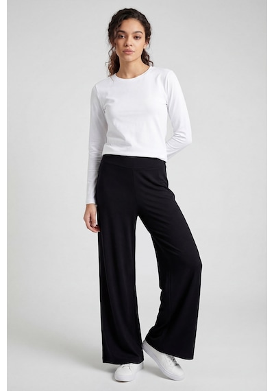 Siyah Comfort Fit Geniş Paça Korsajlı Palazzo Kadın Pantolon - 94681