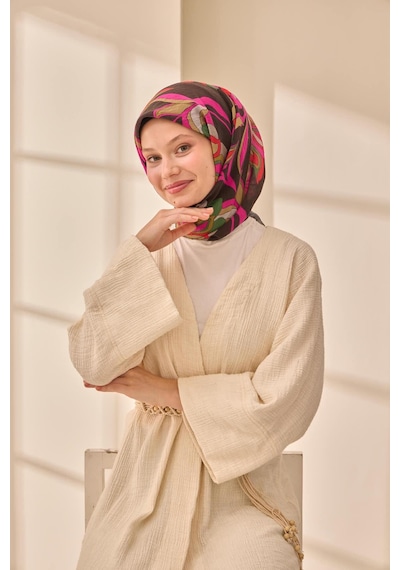 Silk Home Olinda İpek Eşarp 47003-02 Soluk Siyah, Kırmızı, Yağ Yeşili, Fuşya